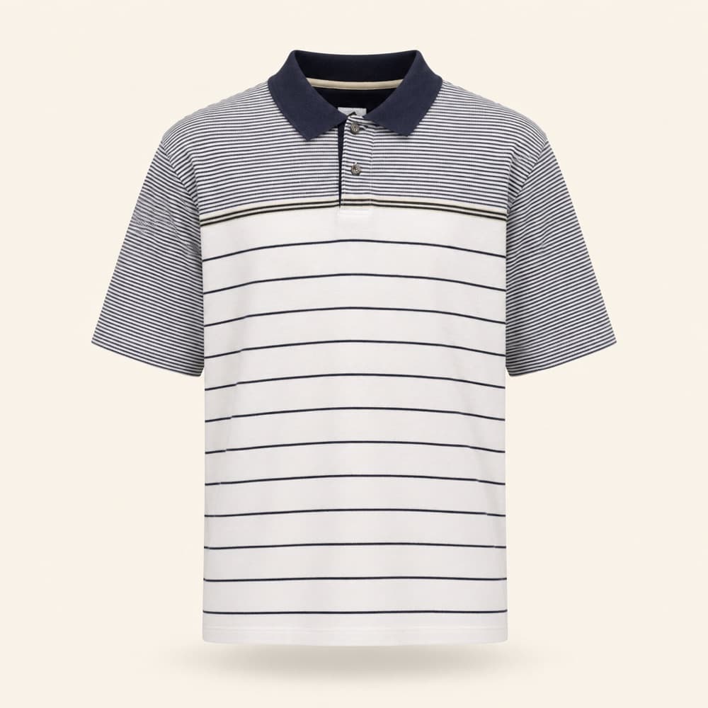 Adidas Striped Polo, Navy & Cream