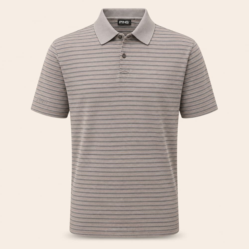 Ping Silk-Cotton Striped Polo, Tan